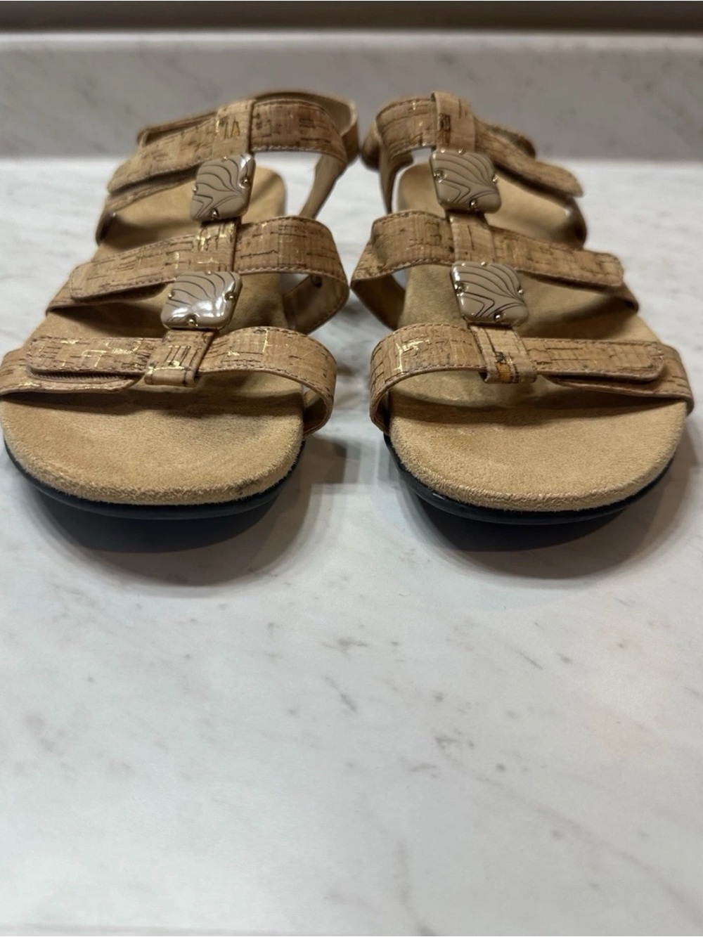 Vionic Amber Sandals Womens Size 8 Tan Cork Print Hook Loop Comfort Orthotic - Picture 4 of 7